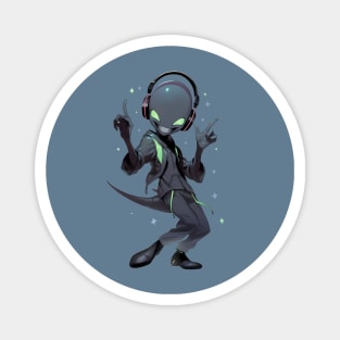 An alien is listening to music in headphones Magnet